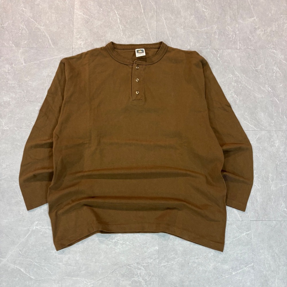 Cotton Deluxe Brown Long Sleeve Henley Shirt Made in USA Size Large 100 Cotton